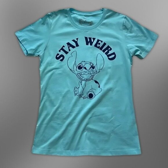 Disney Stitch Shirt Fun "Stay Weird" Design Soft Breathable Cotton Sky Blue W L - Picture 1 of 6